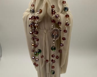Purple Crystal Rosary, Iridescent Our Father Beads, Miraculous Medal
