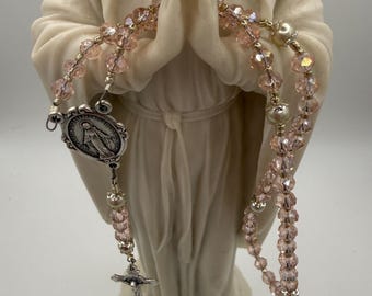 Child's First Rosary - Blush Pink Crystal Beads, Silver Crucifix