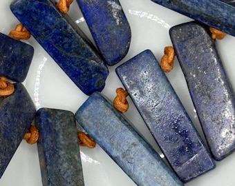 Lapis Lazuli Bar Necklace, Boho Leather Fringe Pendant, Tribal Artisan Jewelry