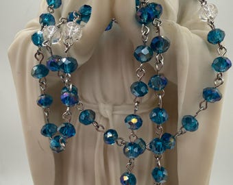 Blue Crystal Rosary with INR Crucifix and Rosary Tracker
