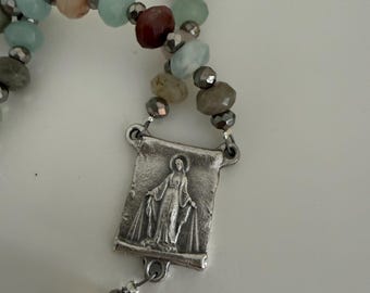 Title: Earth and Sea Natural Stone Rosary with Triple Nail Crucifix
