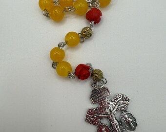 Yellow Glass Bead Rosary With Red Rose Accents, Our Lady of Guadalupe Center