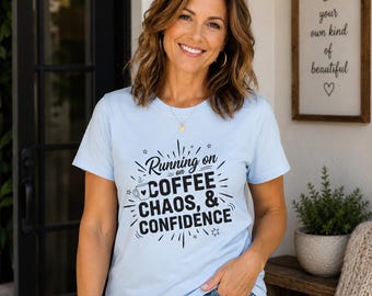 コーヒーカオス自信シャツ｜おもしろい中年女性用Tシャツ