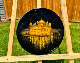 Handmade Golden Temple Painting | Resin Wall Art | Sikh Home Decor | Original Acrylic Painting | 16x16 Canvas | Gift Idea