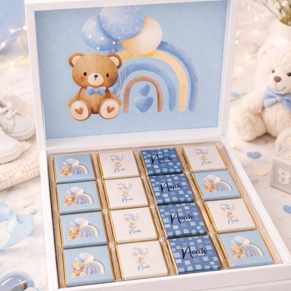 100 STÜCK Babyparty personalisierte Neugeborenen Pralinen, kundenspezifische Baby-Dusche-Geschenkbox, Taufe Gastgeschenke, Großschokolade