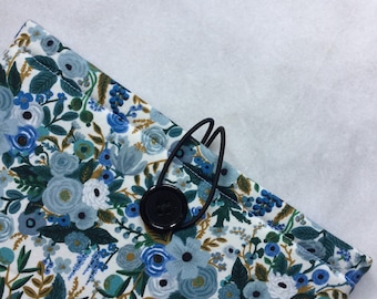 Rifle Paper Co padded book sleeve - women book pouch - book sleeve - bookish gift - Petite Garden Party Blue floral - optional pocket