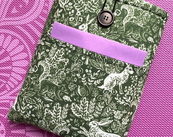 Rifle Paper Co book sleeve - Fabric Book sleeve - bookish gift - Kindle Paperwhite sleeve - optional pocket - Green Rabbit - Bookish Gift