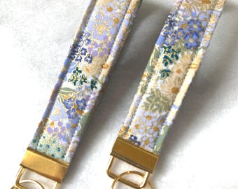 Rifle Paper Co. Keyfob wristlet - New English Rose Mimi Blue Metallic Floral - Keychain wristlet