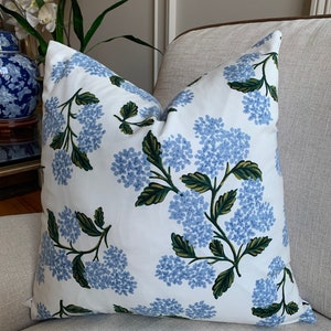 Rifle Paper Co - Cream Hydrangea pillow cover - lightweight Cotton - Accent pillow - Decorative pillow - Zipper