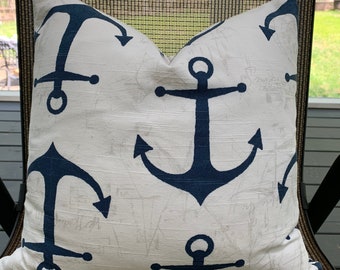 Coastal Pillow Cover - Anchors - Nautical - Sailing - Blue anchors - Covers ONLY - Zipper