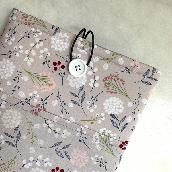 Funda para libro con diseño floral gris - Kindle Paper-white - Funda acolchada para libros - Regalo para amantes de los libros