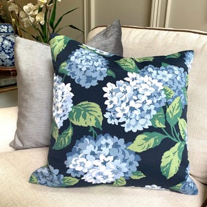 Hydrangea pillow cover - Navy Summerwind - Magnolia pillow cover - blue floral throw pillow - Grandmillennial - Outdoor pillow