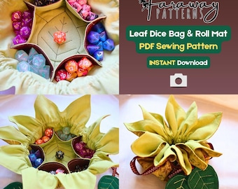 Blatt Multi-Pocket Würfeltasche PDF Schnittmuster | D&D Rollmatte | Reise-Schmuck-Organisator | Schmuckbeutel