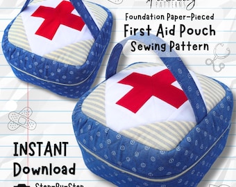 Patchwork Erste-Hilfe-Tasche PDF Schnittmuster | Patch-Up Beutel Tasche Reißverschluss Tasche | Grundlage Paper-Piecing