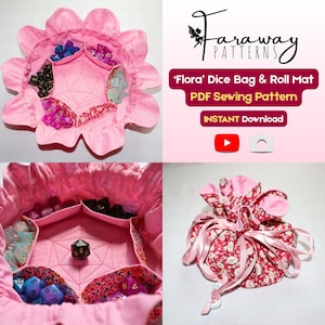 Flower Dice Bag Sewing Pattern | D&D Roll Mat with Pockets (PDF Pattern)
