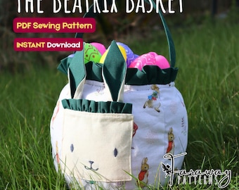 Beatrix Basket PDF-Nähanleitung | Gesteppte Hasen-Projekttasche (Sofort-Download)
