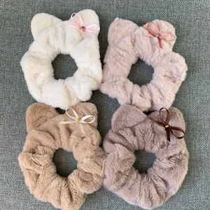 Furry Kitty Scrunchie (with cat ears & handmade bow)