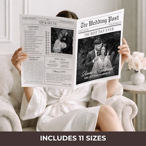 Canva Wedding Newspaper Template, Large and Handheld Folded Newlywed Times Wedding Program for Ceremony
