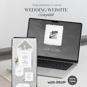 Ivory Wedding Website Template with Lace Elements | Editable Canva Website with RSVP | Elegant Digital Invitation
