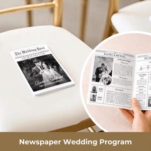 Folded Printable Wedding Newspaper Program Canva Template for Ceremony, Newlywed Times Custom Program
