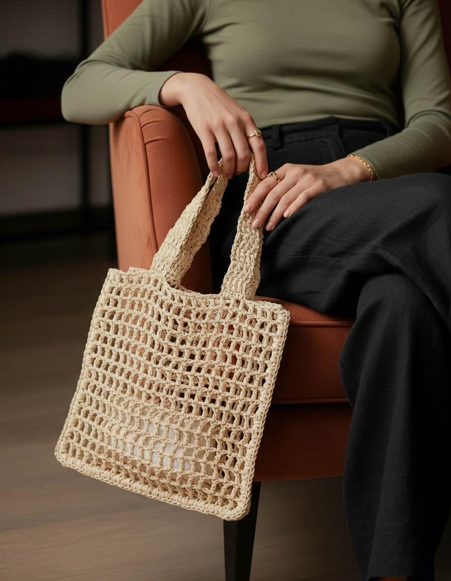 Square Design Handbag, Geometric Pattern Bag for Women, Straw Style Bag ...
