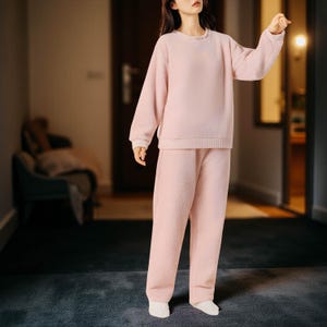 Women’s Plush Pajama Set, Thick Warm Loungewear, Cozy Two Piece Sleepwear