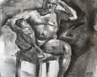 Original Charcoal Male Figure Drawing (10x14 inches)