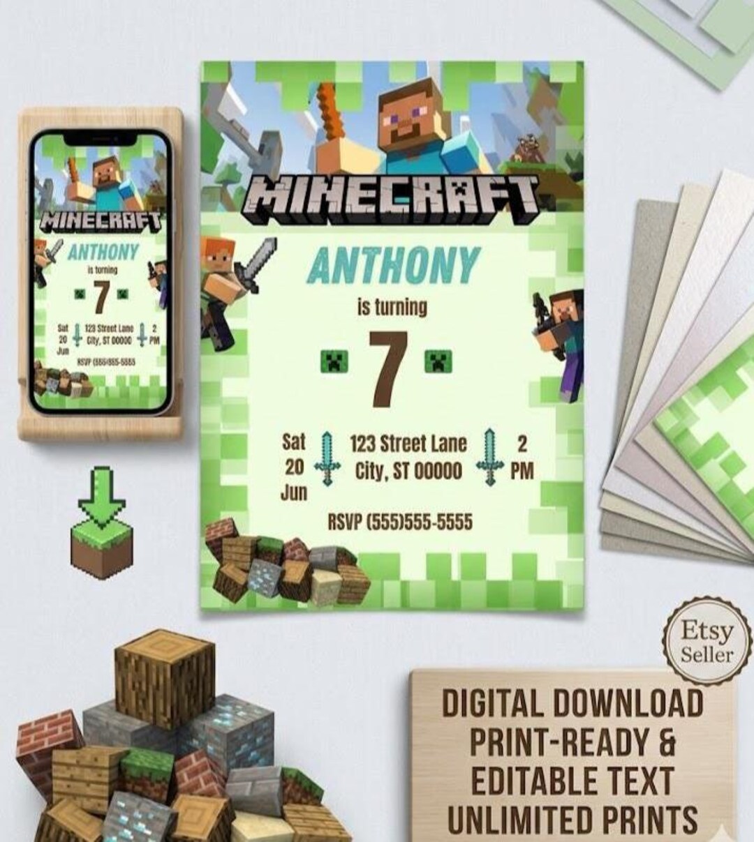 Minecraft Invite Code Playstation Minecraft Game Birthday Invitation | Digital Invite | Gaming Theme ...