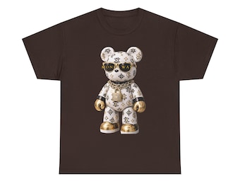 Monogramm-Luxus-Bären-T-Shirt | Designer-Teddy-Grafik-T-Shirt mit Muster