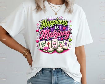 Geluk is Mahjong-shirt | Grafisch T-shirt voor Mahjong-liefhebbers | Outfit voor een spelletjesavond