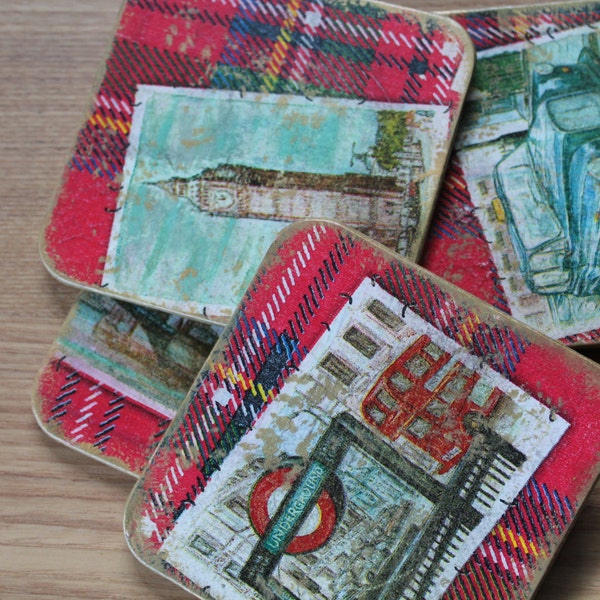 Decoupaged Coaster Set of Four For Him/For Her London