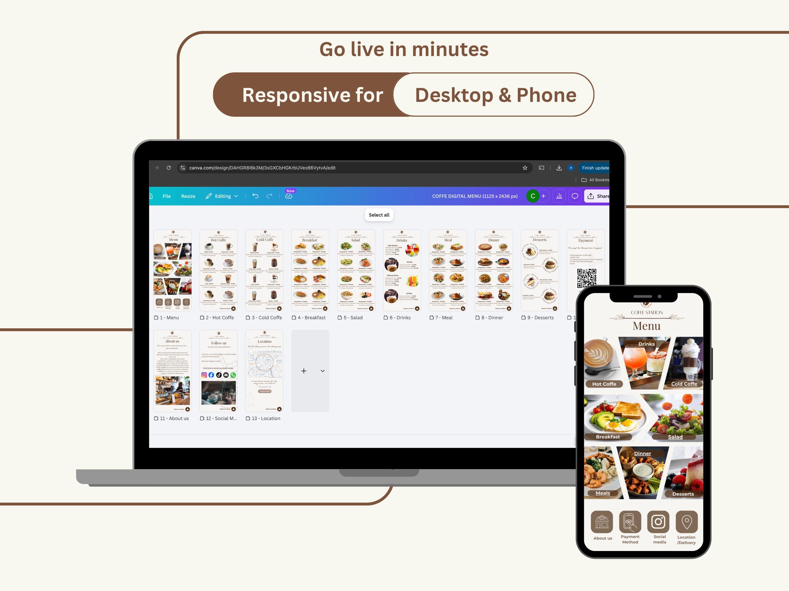 Qr Menu Html Template Mobile QR Menu Website Template | Editable Canva Coffe | Restaurant ...