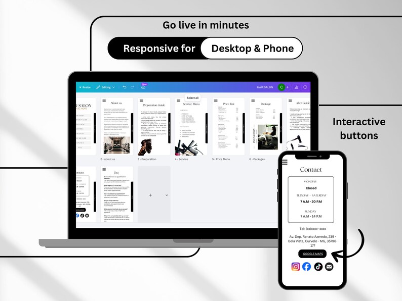 Mobile QR Menu Website Template | Editable Canva Hair Salon Menu ...
