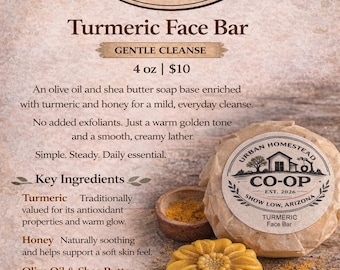 Jabón facial de cúrcuma y miel / Cuidado de la piel en lotes pequeños / Aceite de oliva y manteca de karité / Elaborado semanalmente