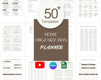 Home Organization Planner Printable Bundle Cleaning Declutter Templates Minimalist Household Management System Canva Editable Spreadsheet