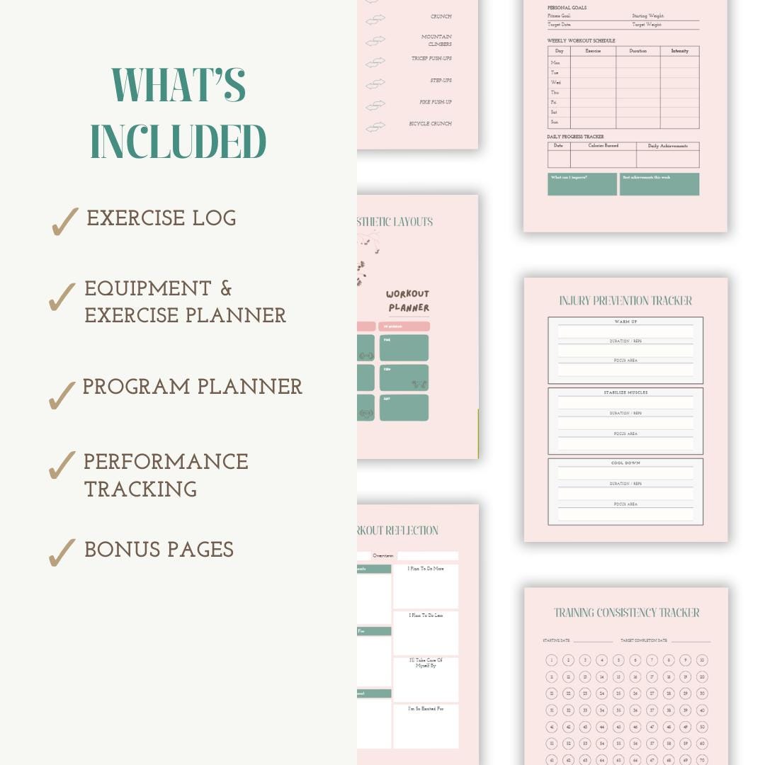 Gym Workout Planner Printable for Beginners Women Fitness Log Template ...