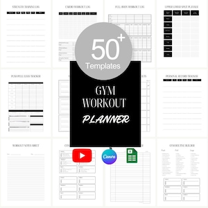 Exercise Routine Organizer Digital Download Weekly Program Guide Resistance Lifting Endurance Progress Sheets Customizable PDF Canva System