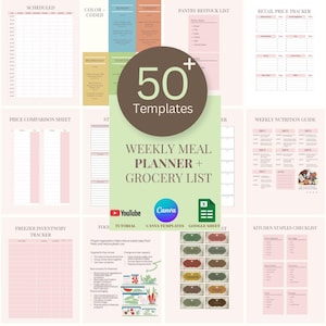 Weekly Meal Planner Templates Canva & Google Sheets Grocery List Budget Tracker Pantry Inventory Food Planner for Busy Moms Digital Download