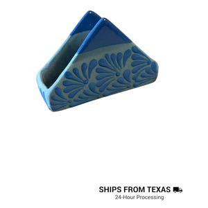 Porte-serviettes Talavera authentique | Porte-serviettes en relief d'art folklorique mexicain en argile | Expédié du Texas Bleu