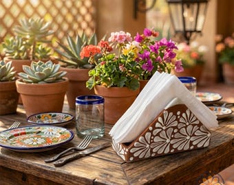 Authentic Talavera Napkin Holder | Mexican Folk Art Clay Relief Napkin Stand | Shipped from Texas