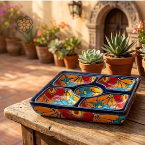 Authentic Talavera Serving Tray | Hand Painted Mexican Folk Art Appetizer Dish | Shipped from Texas