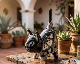 Grand porte-bague chat Talavera peint à la main | Figurine de chaton porte-bijoux mexicain | Expédié du Texas