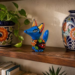 Hand Painted Talavera Fox Figurine Authentic Mexican Ceramic Fox Colorful Home Decor Handmade Pottery Gift