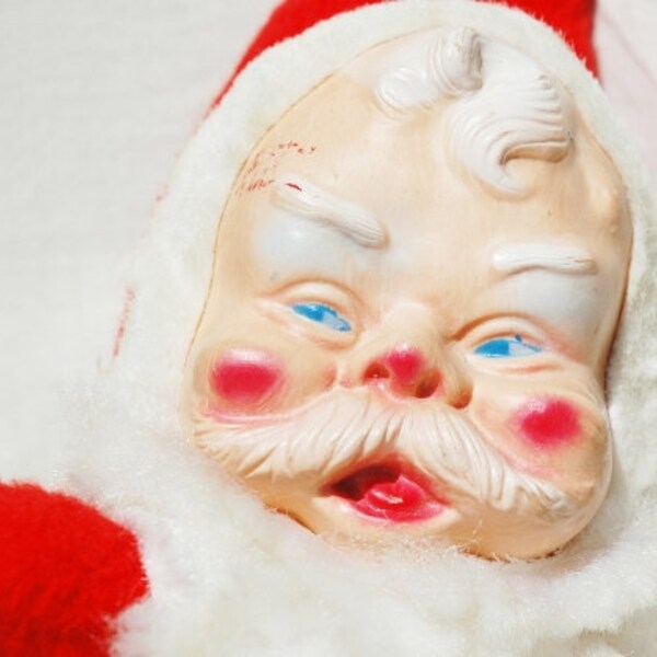 Rare Vintage Santa Elf Rubber Face Stuffed Plush with Fluffie White Beard Primitive Antique 50s 1950s Retro