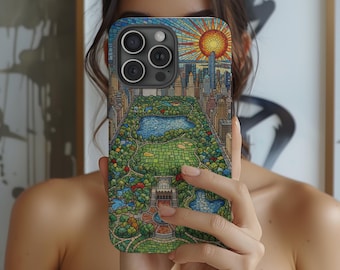 Funda para teléfono con mosaico de vitrales de Manhattan y Central Park para iPhone, Samsung y Google Pixel.