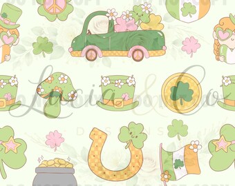 Groovy Pink St Patrick’s Day Seamless Continuous Pattern PNG JPG