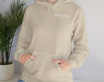 SERVIRE minimalist text hoodie | White pullover sweatshirt