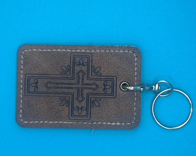 Christian Cross Leatherette Keychain | Laser Engraved Faith Reminder