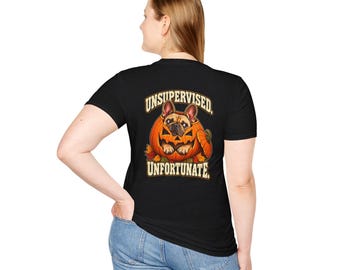 Unsupervised Unfortunate French Bulldog Pumpkin T-Shirt | Halloween Dog Tee