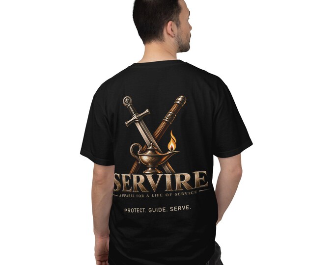 Servire Shield Sword Lamp design T-shirt | Protect Guide Serve